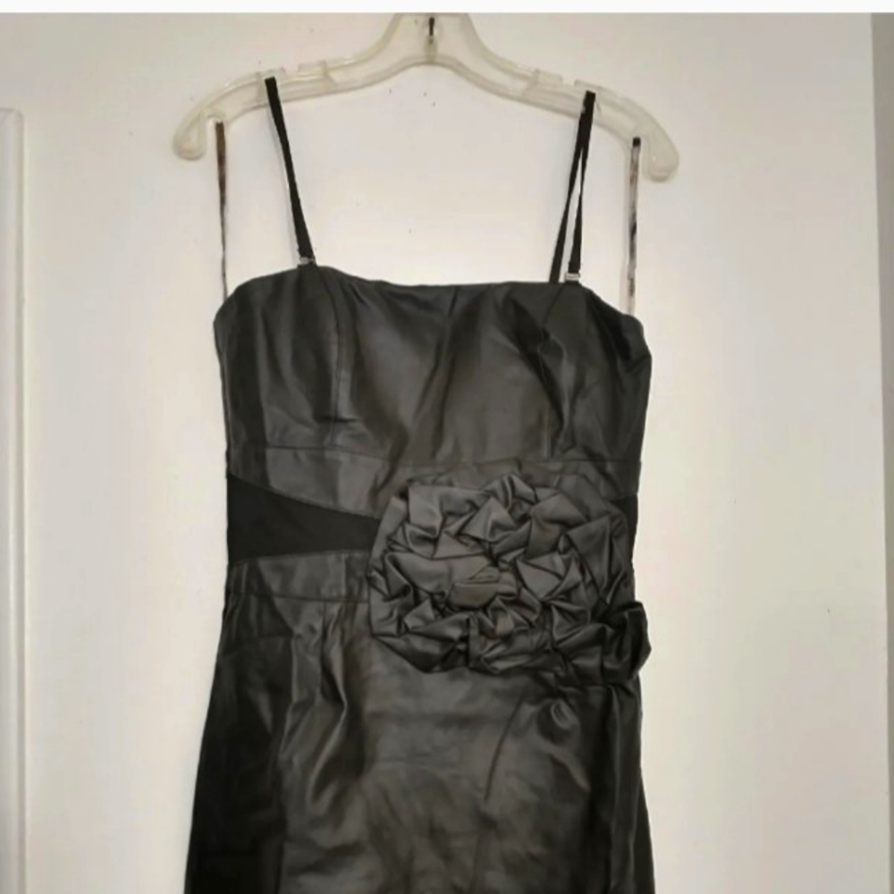 Lucy & Co Little Black Vegan Leather Mini Dress Bodycon Size Large Strapless